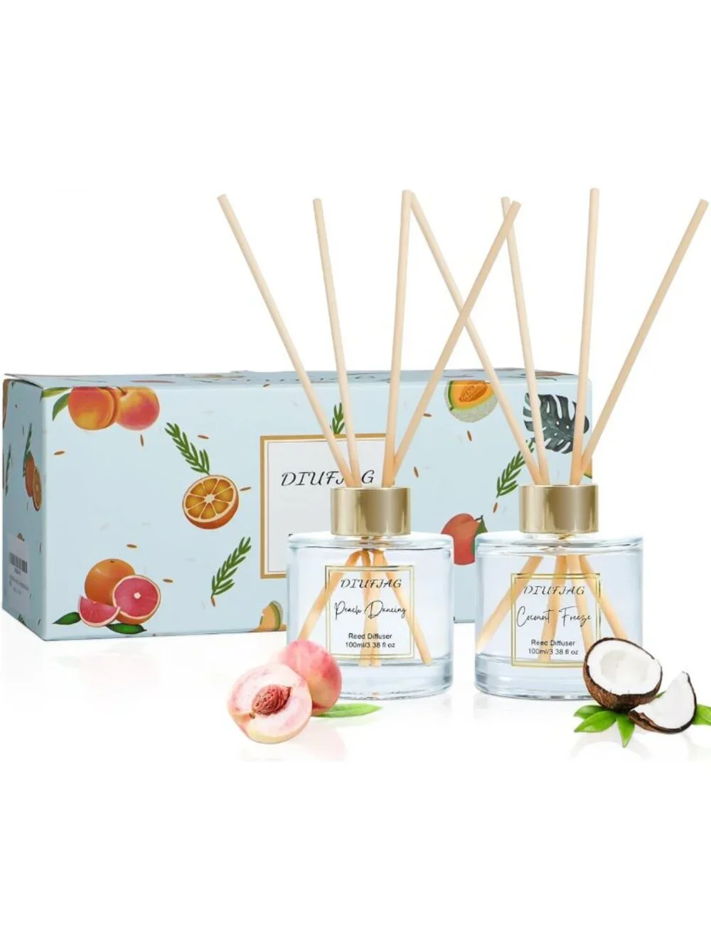 Aromatherapy Reed Diffuser Set - 200ml Coconut Peach Scented Air Freshener